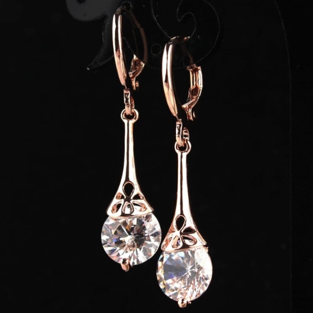NEW!💙💎PRETTY ROSE💗💛GOLDEN CZ DROPS!💎💙ELEGANT - Picture 5 of 8